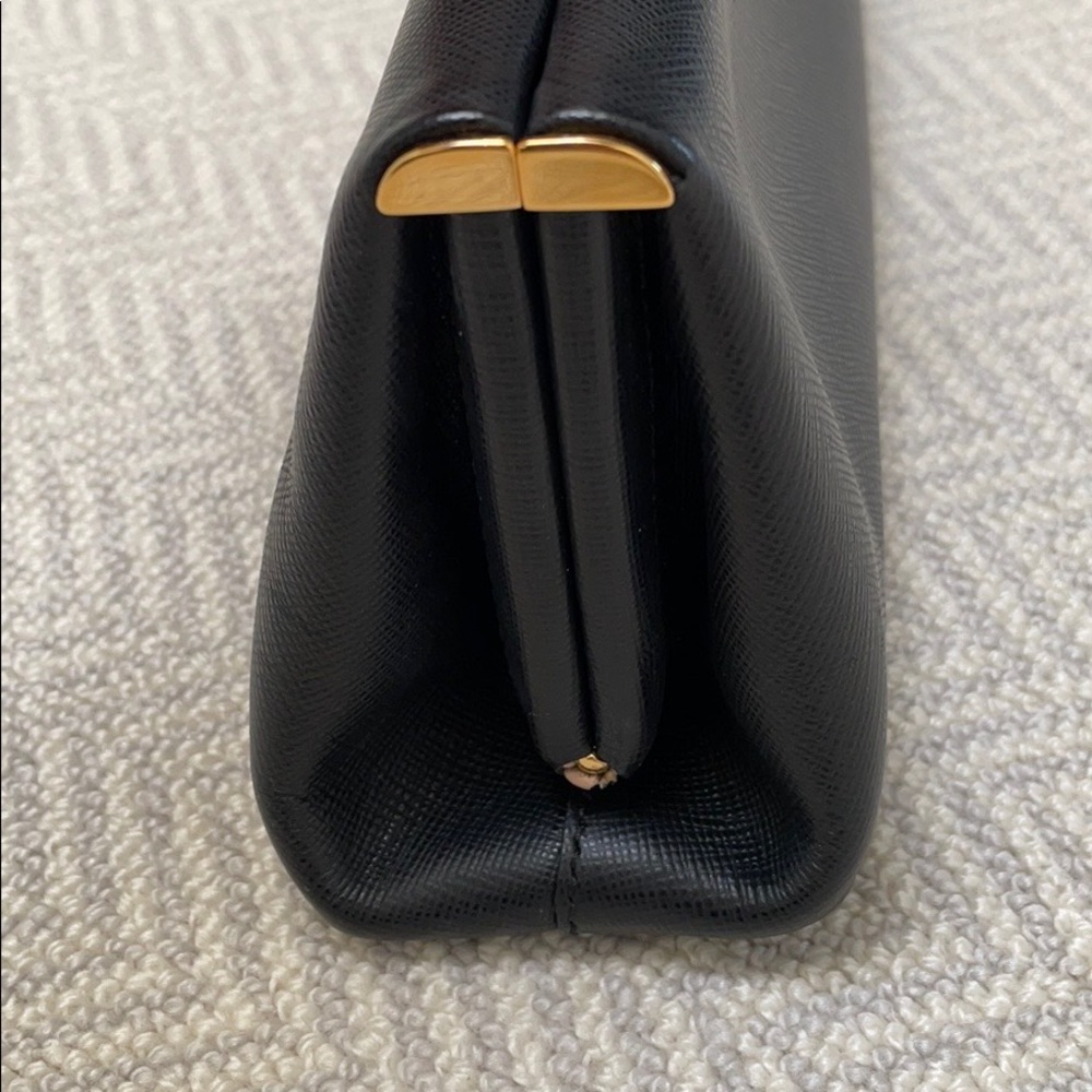 PRADA East West Frame Clutch in Black Saffiano and Gold Tone Hardware - Picture 9 of 14